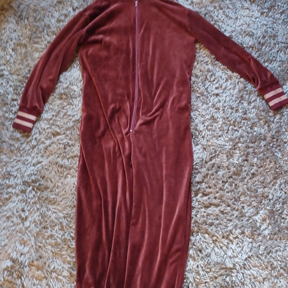 Mia Joy Burgundy Velour Long Sleeve Zipper Jumpsuit